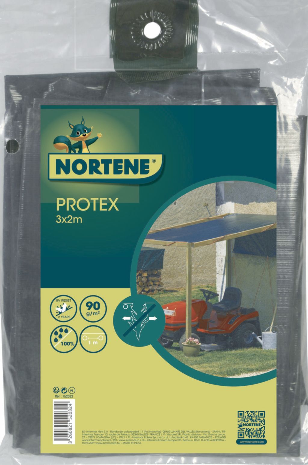 Toldo reforçado com ilhós 90 g/m2 PROTEX Verde Nortene
