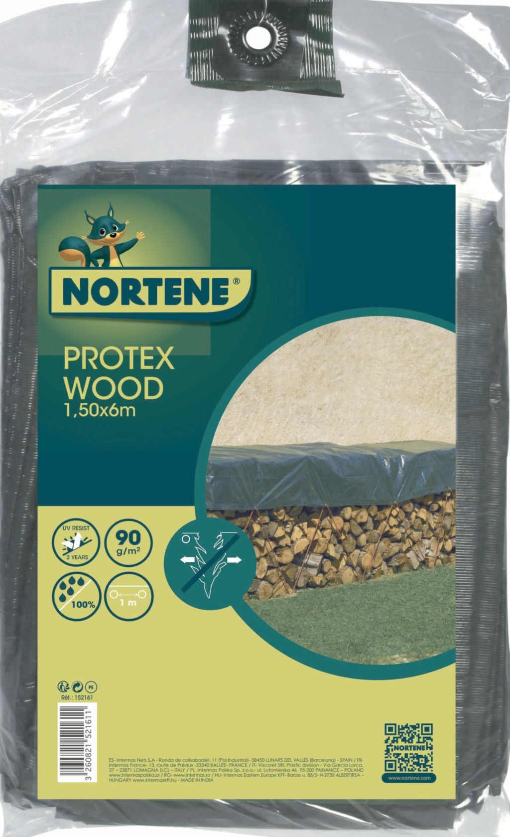 Toldo de proteção para lenha 90 g/m2 PROTEX WOOD 1,5 x 6 m Verde Nortene