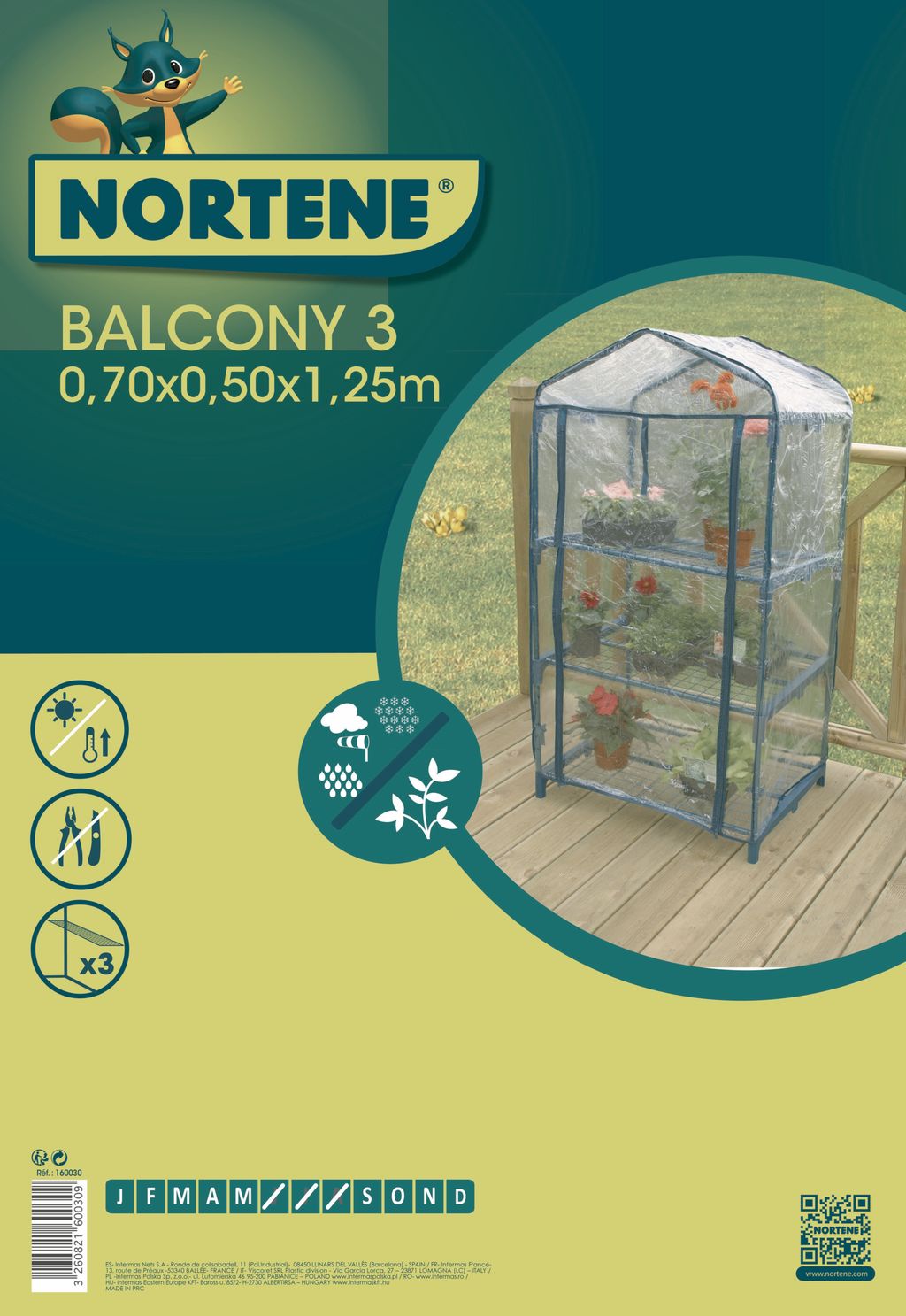 Invernadero para balcón BALCONY 3 1,25 x 0,5 x 0,7 m Nortene