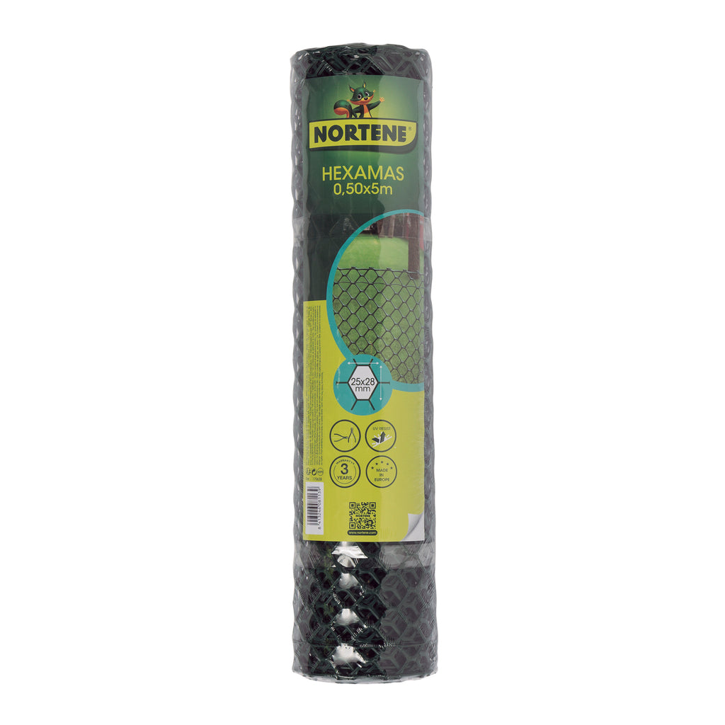 Malla plástica hexagonal 25 x 28 mm HEXAMAS Verde Nortene