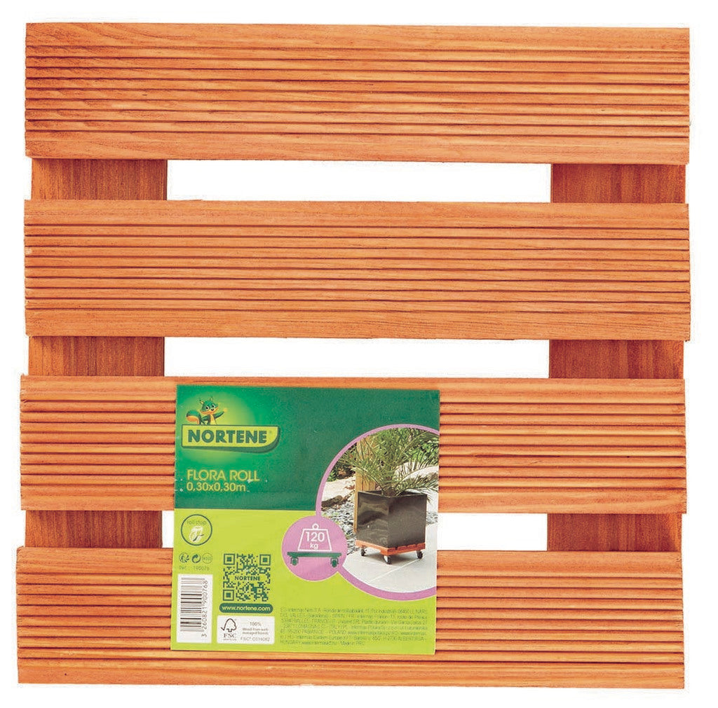 Soporte rodante de madera redondo FLORA ROLL LASURE Nortene