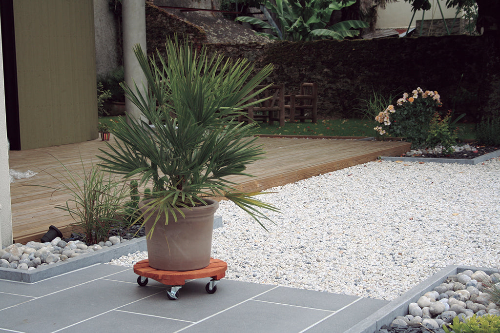 Soporte rodante de madera redondo FLORA ROLL LASURE Nortene